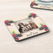 Vintage Style Pine Cone & Berries Christmas Photo コースター (左側)