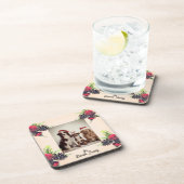 Vintage Style Pine Cone & Berries Christmas Photo コースター (右側)