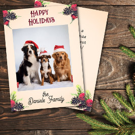 Vintage Style Pine Cone & Berries Christmas Photo  シーズンカード