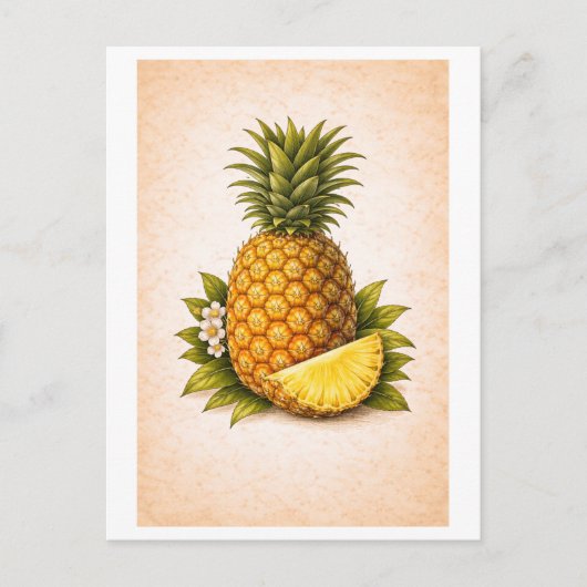 Vintage-Style Pineapple Botanical Illustration ポストカード (正面)