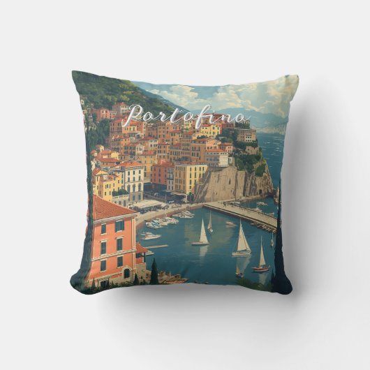 Vintage Style Portofino Genova Italy クッション (正面)