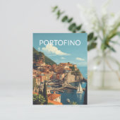 Vintage Style Portofino Genova Italy シーズンポストカード (スタンド正面)