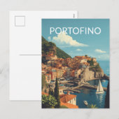 Vintage Style Portofino Genova Italy シーズンポストカード (正面/裏面)