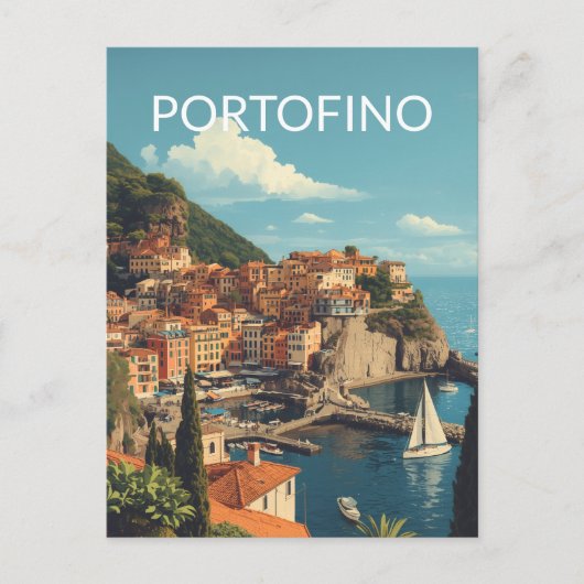 Vintage Style Portofino Genova Italy シーズンポストカード (正面)