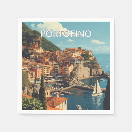 Vintage Style Portofino Genova Italy スタンダードカクテルナプキン (正面)