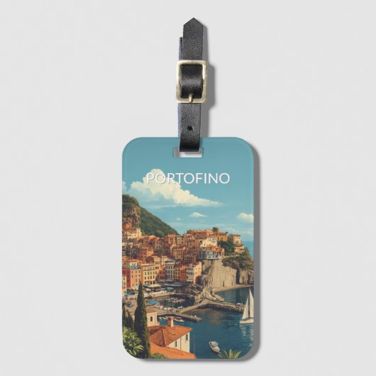 Vintage Style Portofino Genova Italy ラゲッジタグ (正面縦)