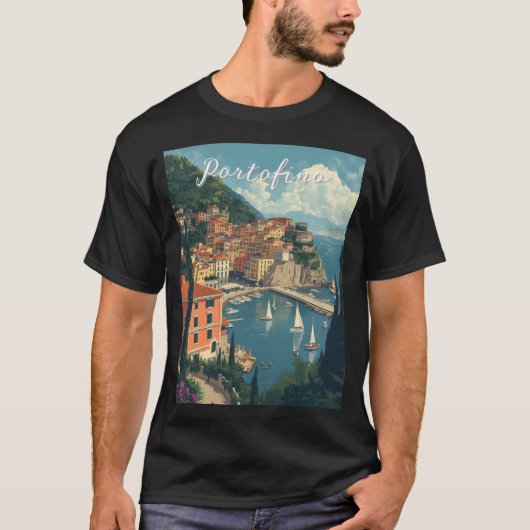 Vintage Style Portofino Genova Italy Tシャツ (正面)