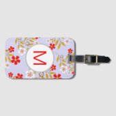 Vintage Style Pretty Red Flowers Pattern Monogram ラゲッジタグ (正面横)
