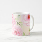 Vintage Style print with pink flowers & Roses コーヒーマグカップ (正面右)