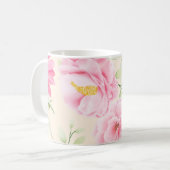 Vintage Style print with pink flowers & Roses コーヒーマグカップ (正面左)