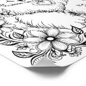 Vintage Style Puppy Dog and Flower Vines ポスター (角)