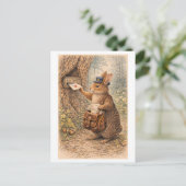 Vintage-Style Rabbit as Mailman Illustration ポストカード (スタンド正面)