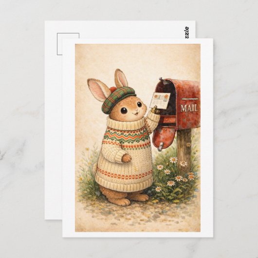 Vintage-Style Rabbit Mailing Postcard ポストカード (正面/裏面)