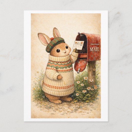 Vintage-Style Rabbit Mailing Postcard ポストカード (正面)