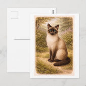 Vintage-Style Siamese Cat Illustration ポストカード (正面/裏面)