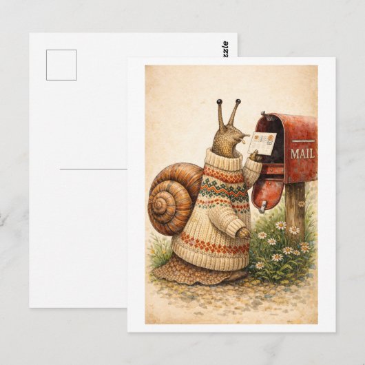 Vintage-Style Snail Mailing Postcard ポストカード (正面/裏面)