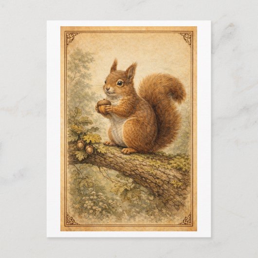 Vintage-Style Squirrel Illustration ポストカード (正面)