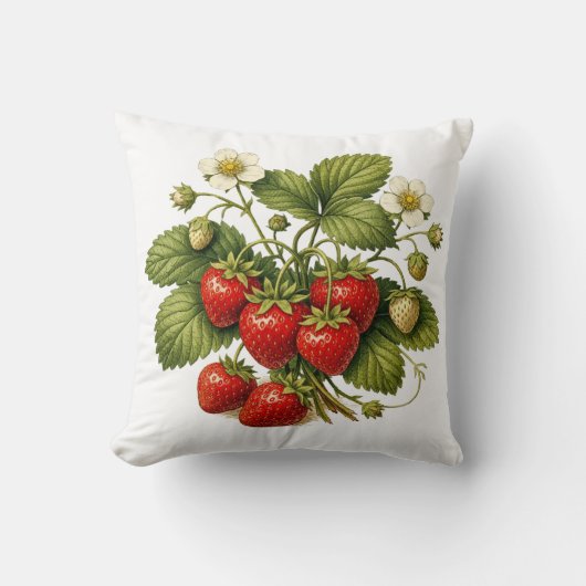 Vintage Style Strawberry Plant with Ripe Berries  クッション (正面)