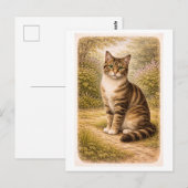 Vintage-Style Tabby Cat Illustration ポストカード (正面/裏面)