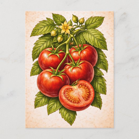Vintage-Style Tomato Botanical Illustration ポストカード (正面)