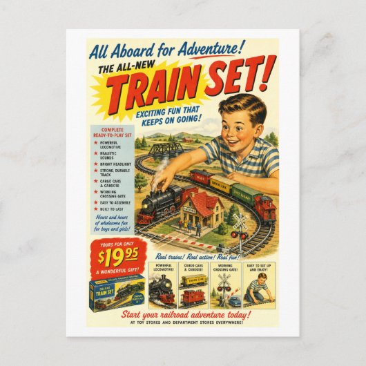 Vintage-Style Train Set Advertisement ポストカード (正面)