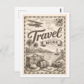Vintage-Style "Travel More" ポストカード (正面/裏面)