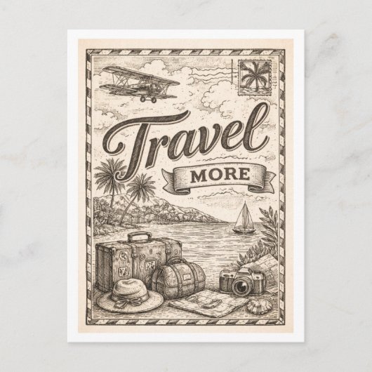 Vintage-Style "Travel More" ポストカード (正面)