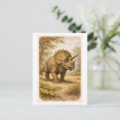 Vintage-Style Triceratops lllustration ポストカード (スタンド正面)