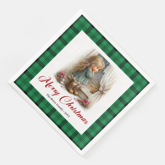 Vintage Style Winter Scene Personalized Napkins (コーナー)
