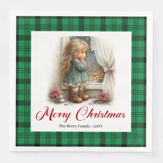 Vintage Style Winter Scene Personalized Napkins (正面)
