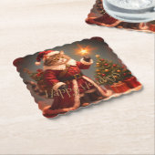 Vintage Styled Christmas Kitty Cat ペーパーコースター (アングル)