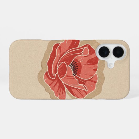 Vintage Stylized Poppy iPhone 16ケース (裏面横)