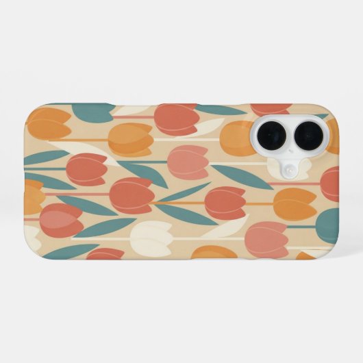 Vintage Stylized Tulips iPhone 16ケース (裏面横)