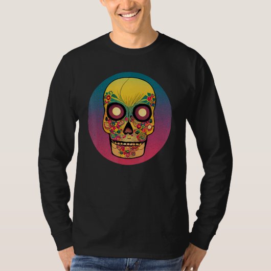 Vintage Sugar Skull Hand Illustration Calavera Tシャツ (正面)