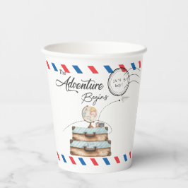 Vintage Suitcase Baby Shower Boy Adventure Postal 紙コップ