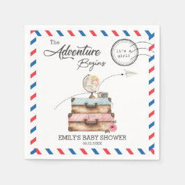 Vintage Suitcase Baby Shower Girl Adventure Postal スタンダードカクテルナプキン