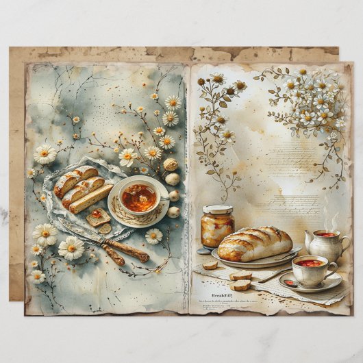 Vintage Summer Breakfast Scrapbook Paper (正面/裏面)