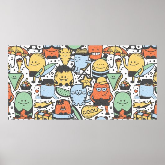 vintage summer seamless pattern with funny monster ポスター (正面)
