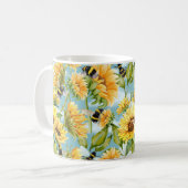 Vintage Sunflower And Bees Seamless Pattern コーヒーマグカップ (正面左)