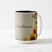 Vintage Sunflower Botanical Illustration ツートーンマグカップ (正面右)