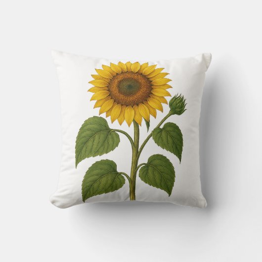 Vintage Sunflower Botanical Throw Pillow クッション (正面)