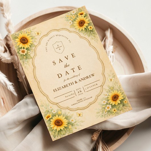 Vintage Sunflower Garden Wedding セーブザデート
