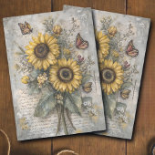 Vintage Sunflower Letter Ephemera Decoupage  薄葉紙