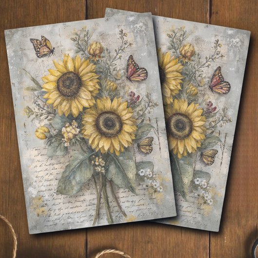 Vintage Sunflower Letter Ephemera Decoupage  薄葉紙