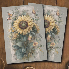 Vintage Sunflower & Music Ephemera Decoupage 薄葉紙