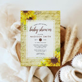 Vintage Sunflower Script Baby Shower 招待状