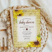 Vintage Sunflower Script Baby Shower 招待状