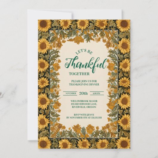 Vintage Sunflower Thanksgiving Celebration 招待状 (正面)