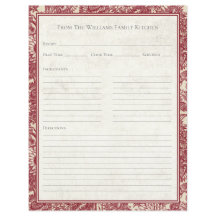 Vintage Sunflower Toile Red Recipe Paper Sheet