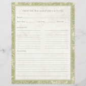 Vintage Sunflower Toile Sage Recipe Paper Sheet (裏面)